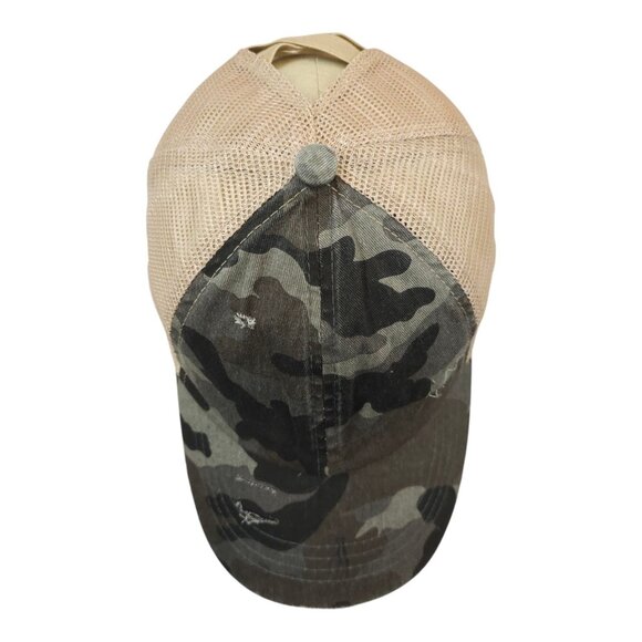 C C Exclusives Distressed Camo Ponytail Mesh Strapback Cap Baseball Hat - Picture 6 of 13